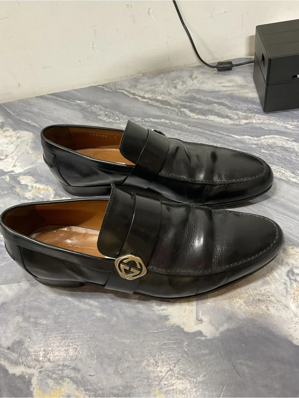 Gucci Black Leather Slip-On Loafers size 7